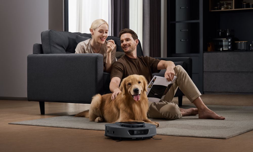 Robot vacuum cleaner cleaning wooden floor